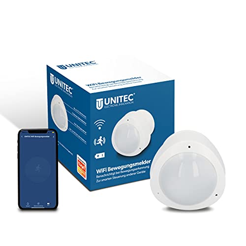 UNITEC WIFI Bewegungs-Melder Infrarot mit Alarm, sendet Benachrichtigung aufs Smartphone, WLAN fähig, Batteriebetrieben, Alexa/Hey Google kompatibel