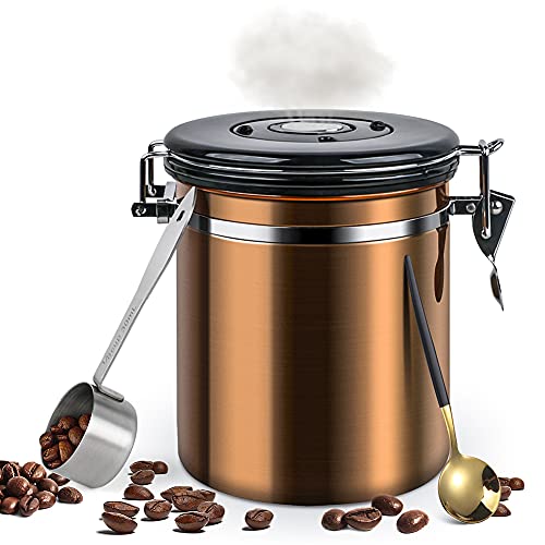 WeChip Kaffeedose Luftdicht für Kaffeebohnen,Kaffeebehälter Aromadose Vorratsdose Vakuum Kaffeebox für Kaffee,Pulver,Tee,Nüsse,Kakao,Edelstahl Dose zur Aufbewahrung mit Aromaverschluss,1.5L Braun.