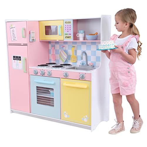 KidKraft Große Pastell Kinderküche aus Holz mit Zubehör, Spielküche mit Kochgeschirr und Spielzeug Handy, Spielzeug für Kinder ab 3 Jahre, 53181