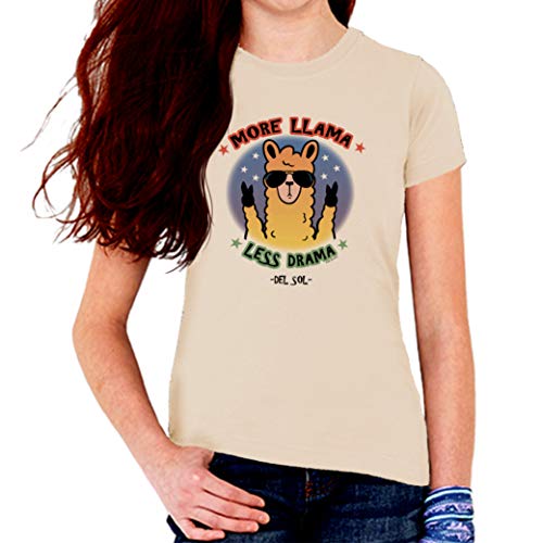 DelSol Youth Girls Crew Tee - More Llama, Natural T-Shirt - Changes from Black & White to Vibrant Colors in The Sun - 100% Combed, Ring-Spun Cotton, Short Sleeve - Size YL