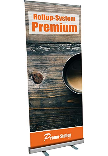 Roll Up Premium 100x200cm | Rollup Display ohne Banner, ohne Druck silber eloxiert | inkl. Tragetasche | einseitiges Rollup Banner Bannerdisplay Werbebanner Aufsteller für Werbung