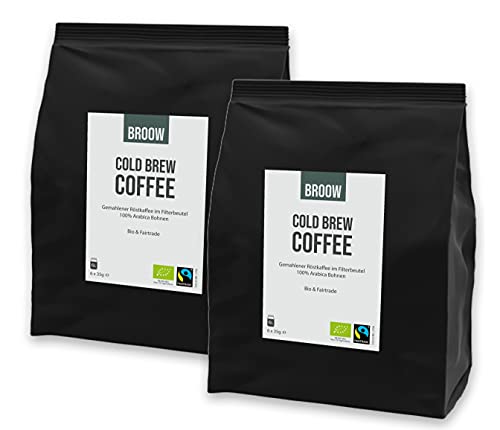broow - Cold Brew Coffee | Bio & Fairtrade | gemahlener Röstkaffee im Filterbeutel | DE-ÖKO-006 (2 x Packung)