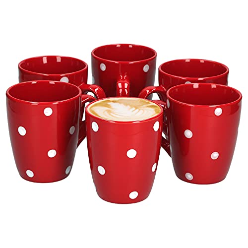 Van Well Emily 6er Set Kaffeebecher rot-weiß gepunktet, 390 ml, Steingut, Tasse, Jumbotasse