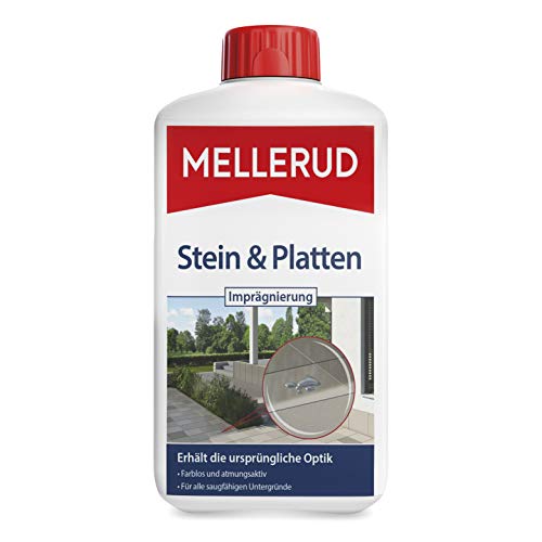 MELLERUD Stein & Platten Imprägnierung – Langanhaltender Schutz vor Schmutz und Nässe von saugfähigen Untergründen im Innen- und Außenbereich – 1 x 1 l
