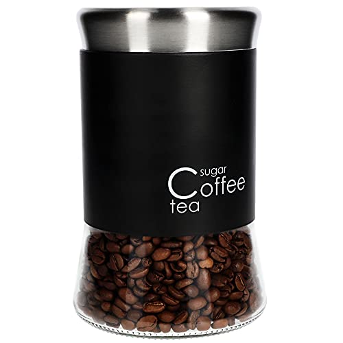 KADAX Glasbehälter, Behälter für Kaffee, Blättertee, Kaffeebehälter, Teebehälter, Zuckerbehälter, Frischhaltedosen, Vorratsdosen (1000ml, schwarz)