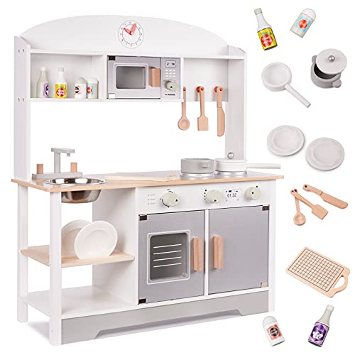 Kinderküche aus Holz, Spielküche aus Holz Spüle, Backofen, (Modell 4)