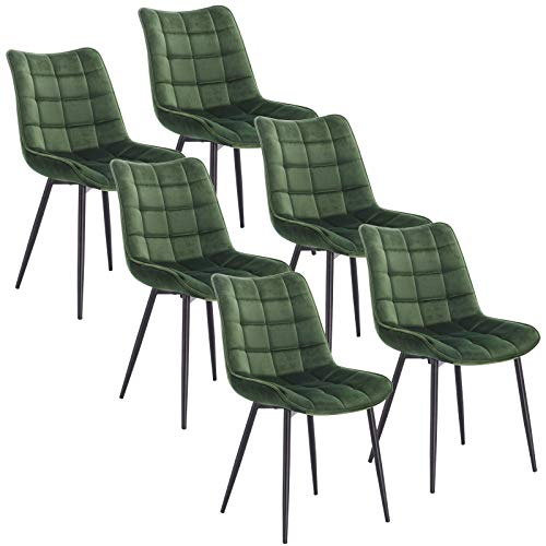WOLTU 6 x Esszimmerstühle 6er Set Esszimmerstuhl Küchenstuhl Polsterstuhl Design Stuhl mit Rückenlehne, mit Sitzfläche aus Samt, Gestell aus Metall, Dunkelgrün, BH142dgn-6