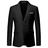 YOUTHUP Herren Sakko Slim Fit Einfarbig Modern Anzugjacke für Hochzeit Party Abschluss Business, Schwarz, L