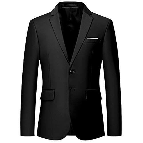 YOUTHUP Herren Sakko Slim Fit Einfarbig Modern Anzugjacke für Hochzeit Party Abschluss Business, Schwarz, M