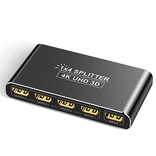 HDMI Splitter HDMI Switch Aluminium 4K HDMI Verteiler 1 In 4 Out Unterstütz HDCP, 4K, 1080P, 3D, UHD, HDMI Adapter 1 auf 4 für Xbox, PS4, PS3, Roku, Blu-Ray-Player, HDTV und Apple TV