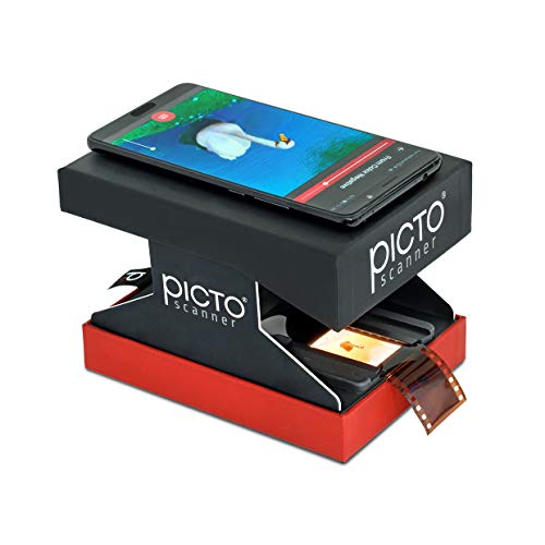 PictoScanner – Scannen und Speichern Ihrer 24x36 mm Negative und Dias mit Ihrer Smartphone-Kamera. Der Faltbare und praktische Scanner ist aus kräftiger Pappe hergestellt und mit LED-Licht Versehen.