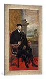 Gerahmtes Bild von Tizian Kaiser Karl V, Kunstdruck im hochwertigen handgefertigten Bilder-Rahmen, 40x60 cm, Silber Raya