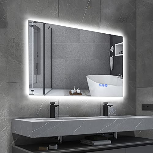 BBE 800 x 600 mm LED-Badezimmerspiegel Dimmbare hintergrundbeleuchtet Anti-Beschlag Wand-montierbarer Make-up Spiegel mit Berührungsschalter (Horizontal / Vertikal) (32 x 24 Inch)