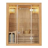 Artsauna Saunakabine Tampere mit 4,5 KW Ofen — Sauna 150 x 110 x 190 cm mit Glasfront, LED-Beleuchtung, Thermometer & Sanduhr — Kabine aus Hemlockholz