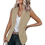 Sawmew Damen Elegant Ärmel Blazer Sakko Einfarbig Slim Fit Revers Geschäft Büro Jacke Kurz Mantel Anzüge Bolero Business Jacke Blazer (Color : Khaki, Size : XXL)