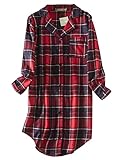 PNAEONG Damen Flanell 100% Baumwolle Nachthemd Button Down Boyfriend Nachthemd Mid-Long Style Sleepshirt Pyjama Tops, Weihnachten, Large