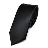 TigerTie schmale Satin Krawatte in black schwarz einfarbig uni