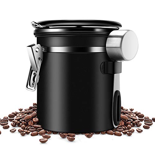 ZB ZealBoom kaffeedose，Kaffeedose Luftdicht, Kaffeedose Edelstahl kaffedose Vorratsdose Aromadose Vakuum Dose für Kaffeebohnen, Kaffeepulver, Tee, Nüsse, Kakao und Mehr, 1,5L Schwarz