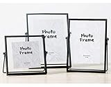 Set von 3 Retro Glas-Bilderrahmen Metall Geometrische Bilderrahmen Metall schwebende Glas Kunstwerk Bilderrahmen für Fotos, Pflanzenexemplen Tischdisplay inklusive 10x10 cm, 10x15cm, 13x18cm schwarz