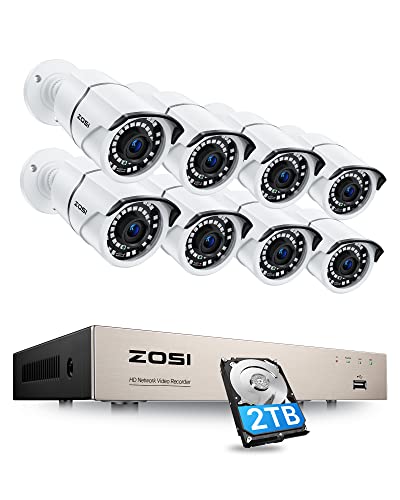 ZOSI 8CH 2K 5MP POE Überwachungskamea Set, 8X Netzwerk IP Kamera Überwachung Aussen Set mit 2TB Festplatte, Bewegungserkennung, IR Nachtsicht