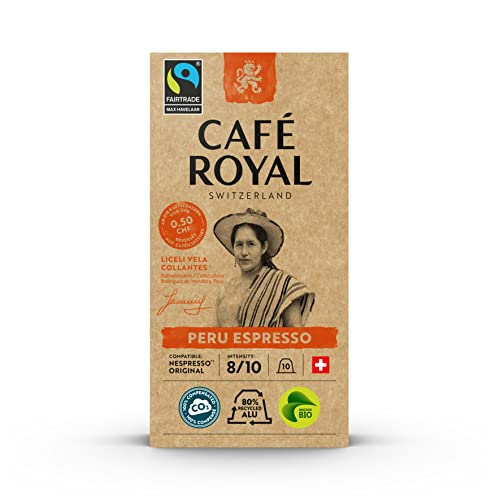 Café Royal Bio Havelaar Peru Espresso 100 Kapseln für Nespresso Kaffee Maschine - 8/10 Intensität - UTZ-zertifiziert Kaffeekapseln aus Aluminium