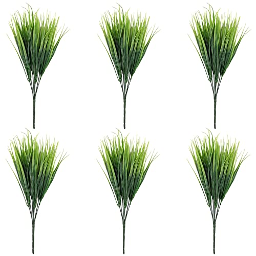 Sequpr Künstliche Pflanzen Künstlich Gräser Grün Gras Kunstpflanzen wie echt Dekogras für Außen Innen Balkon Garten Vase Decor 6 Stück