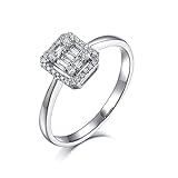 BCughia Modeschmuck Ringe, Verlobungsring Frau Weiß Baguetteschliff Diamant 18 Karat Weißgold Rechteckige Ausführung Engagement Ringe Größe 49(15.6)