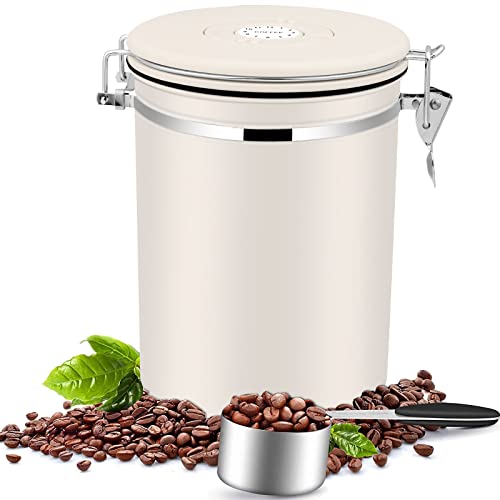 Dreamhigh® Kaffeedose Luftdicht 1kg Bohnen - Kaffeebehälter aus Edelstahl mit Messlöffel - Beige, 2800 ml