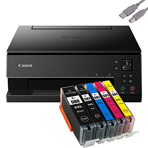 Bundle Canon PIXMA TS6350 Tintenstrahldrucker Multifunktionsgerät (Drucker, Scanner, Kopierer) mit 5 komp. Youprint® Tintenpatronen für PGI-580/CLI-581 XXL +USB-Kabel