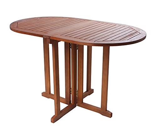 Spetebo Gartentisch oval aus Eukalyptus Holz - 120x70x73 cm - Klappbarer Holz Biergarten Bistrotisch Klapptisch Balkon Tisch geölt