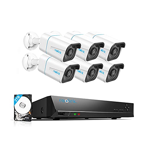 Reolink 4K Überwachungskamera Set Aussen, 6X 8MP PoE IP Outdoor Kamera mit Smarter Personenerkennung und Fahrzeugerkennung, 8CH 2TB HDD NVR für 24/7 Videoüberwachung, 30M IR Nachtsicht, RLK8-810B6-A