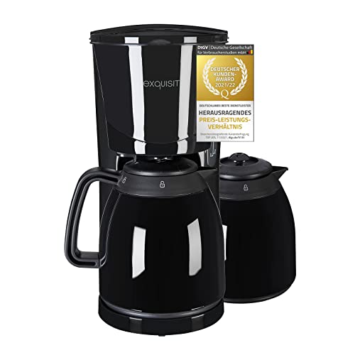 Exquisit Filterkaffemaschine KA 6502 sw | 2 Thermoskannen | 10 Tassen Kaffee | 1x4 Filtergröße | 870 Watt | Abschaltautomatik | beleuchteter An-/Ausschalter | transp. Wasserstandsanzeige | Tropfstopp