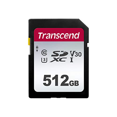Transcend Highspeed 512GB SDXC Speicherkarte (für Digitalkameras; Bilder & Videos; Autoradio) Class 10, UHS-I U3, Video Speed Class V30 für 4K Ultra HD TS512GSDC300S-E (umweltfreundliche Verpackung)