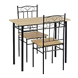 IPOTIUS Esszimmer-Set mit Esstisch und 2 Stühlen, Esstisch und Stuhl aus Buchenholzmaserung, Schwarze Metallbeine, für Esszimmer, Küche, Wohnzimmer