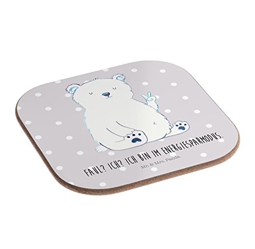 Mr. & Mrs. Panda Schenken, Geschenke, Quadratische Untersetzer Eisbär Faul mit Spruch - Farbe Grau Pastell