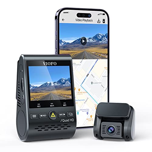 VIOFO A129 Plus Duo Dual WiFi WLAN Dashcam, GPS Modul 2K 1440P 60fps + 1080P Vorne Hinten Auto Kamera, APP Handyüberwachung Autokamera, G-Sensor Parkmodus, Notfallaufnahme Dash Cam, Superkondensator