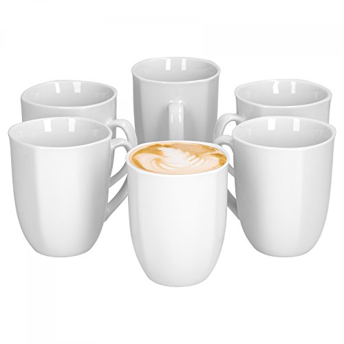Van Well 6er Set Kaffeebecher Lilli, 350 ml, 80 x 80 mm, Kaffee-Pott, großer Becher, Porzellanbecher, edles Markenporzellan, glänzend, klassisch weiß, quadratisch