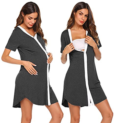 Halffle Stillnachthemd Damen Geburt Nachthemd Pyjama mit Stillfunktion Mutterschaft Schwangerschaft Schlafanzug für Schwangere Stillzeit