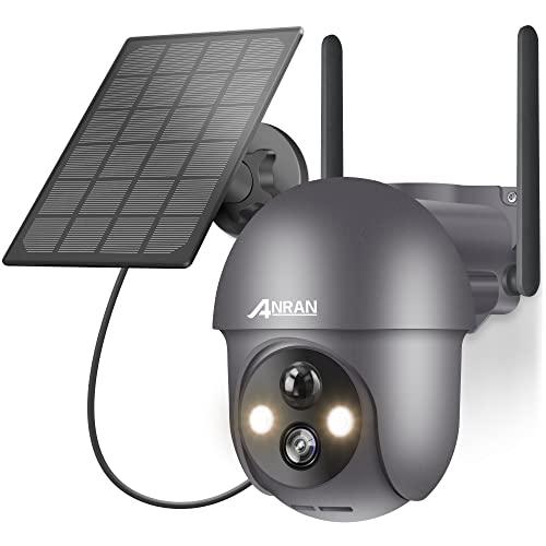 ANRAN 2K Überwachungskamera Aussen Akku WLAN, 360 Grad Schwenkbare Kabellose Überwachungskamera mit Solarpanel, PIR Bewegungsmelder mit Flutlicht, Alexa 2-Wege-Audio, Nachtsicht, 2,4GHz WLAN, Q01 Grau