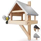 wildtier herz I XL Vogelhaus für die Wand mit wetterfestem Metall-Dach aus Massiv-Holz I Wandvogelfutterhaus für Vögel, Vogelfutterhaus zum Aufhängen
