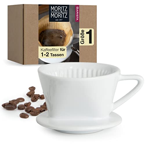 Moritz & Moritz Kaffeefilter Porzellan Größe 1 – Kaffeefilter Wiederverwendbar für exzellenten aromareichen Kaffeegeschmack – Kaffee Filteraufsatz für 1-2 Tassen - weiß