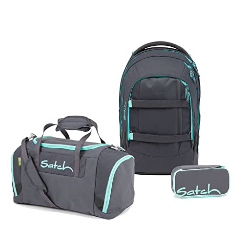 satch Pack Schulrucksack Set 3tlg. mit Sporttasche und Schlamperbox (Mint Phantom)