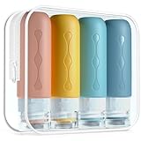 Silikon Reiseflaschen 90ml Set, Gemice 4 Stück auslaufsichere Reise Container und Toilettenartikel Set, FDA zugelassene nachfüllbare Flüssigkeitsbehälter für Shampoo Creme Spülung Körperpflege