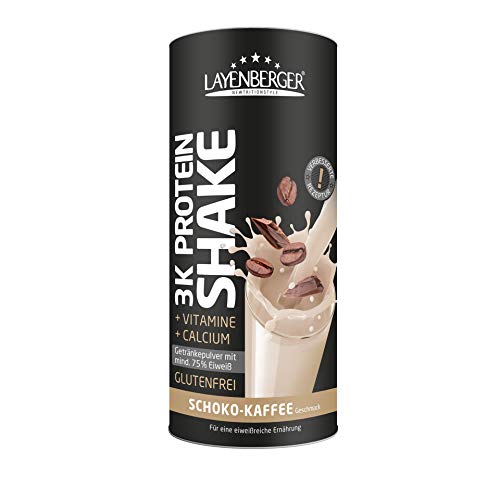 Layenberger 3K Protein Shake Schoko-Kaffee, 75 % Eiweiß und nur 5,9 % Kohlenhydrate bei nur 1,8 g Zucker, (1 x 360 g)
