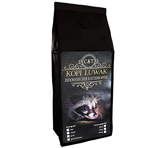 C&T Kopi Luwak Kaffee 200g Ganze Bohnen | Katzen-Kaffee Rarität aus Indonesien | Arabica Bohnen von freilebenden Tieren