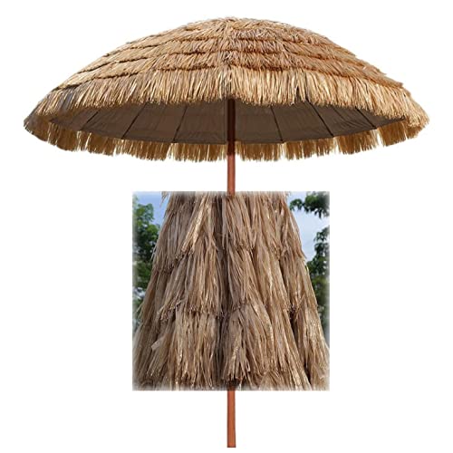 Kleiner Sonnenschirm für Strand Balkon, Leichter Tragbarer Strandschirm UV-Schutz Schirm Balkonschirm ø145cm Hawaii Raffia Bast Gartenschirm