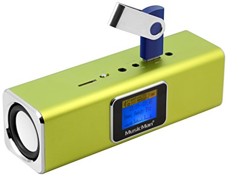 MusicMan MA Soundstation/Stereo Lautsprecher mit integriertem Akku und LCD Display (MP3 Player, Radio, Micro-SD Kartenslot, USB Steckplatz) grün