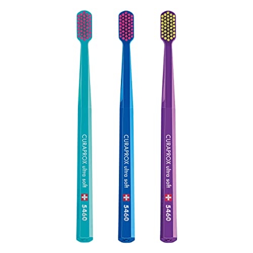 Curaprox Zahnbürste Set CS 5460 - 3er-Pack Ultra Soft Handzahnbürste für Erwachsene 5460 mit super weichen CUREN Borsten -Zufällige Farbe