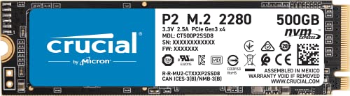 Crucial P2 CT500P2SSD8 500GB Internes SSD, Bis zu 2400MB/s (3D NAND, NVMe, PCIe, M.2) 1er Pack