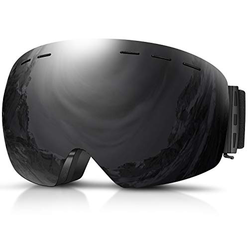 DADA-PRO Skibrille Herren Damen Snowboardbrille für brillenträger, Rahmenlose OTG Schneebrille für Erwachsene, Anti-Fog, 100% UV-Schutz (Schwarz)